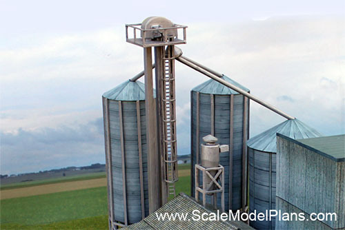 cardstock model grain silos in O Scale