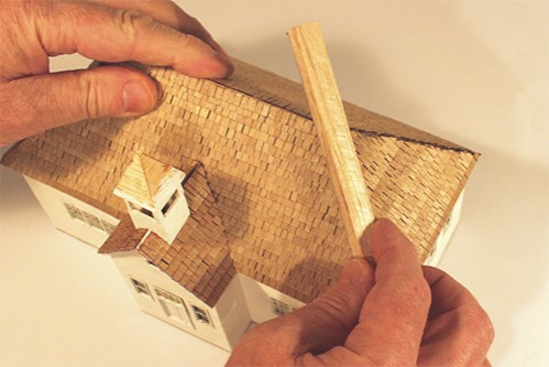 Installing a shake roof on  a scale model building